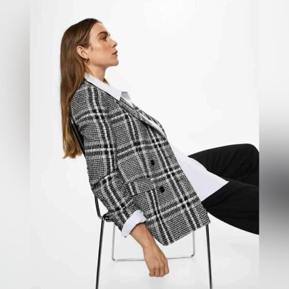 🩷 Mango, Women Tweed Check Blazer - White/Black/Gray. Size: XS. NWT - Picture 11 of 14